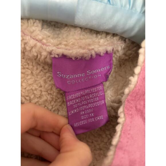 Vintage Suzanne Somers Collection Baby Pink Sherpa Lined Zip Up Jacket 1X - Picture 3 of 7